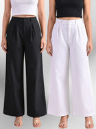 Black & White-Cotton Wide Leg Pants Combo