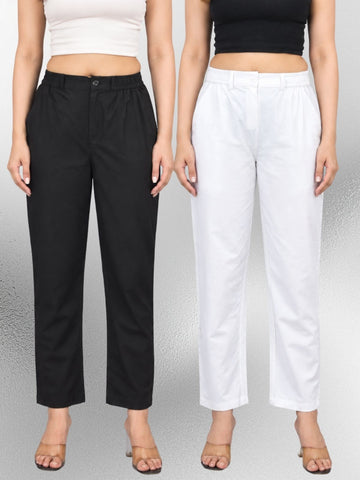 Black & White Regular Fit Cotton Formal Trouser Combo
