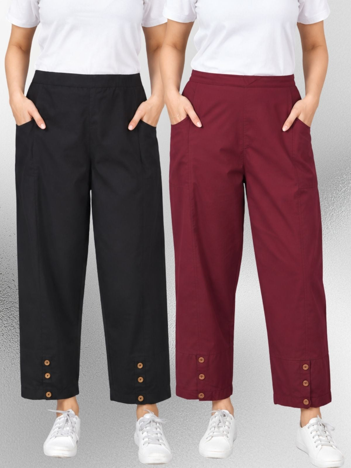 Black & Wine Cotton Straight Cargo Pant Combo