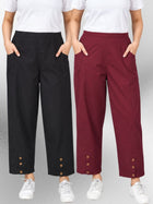 Black & Wine Cotton Straight Cargo Pant Combo
