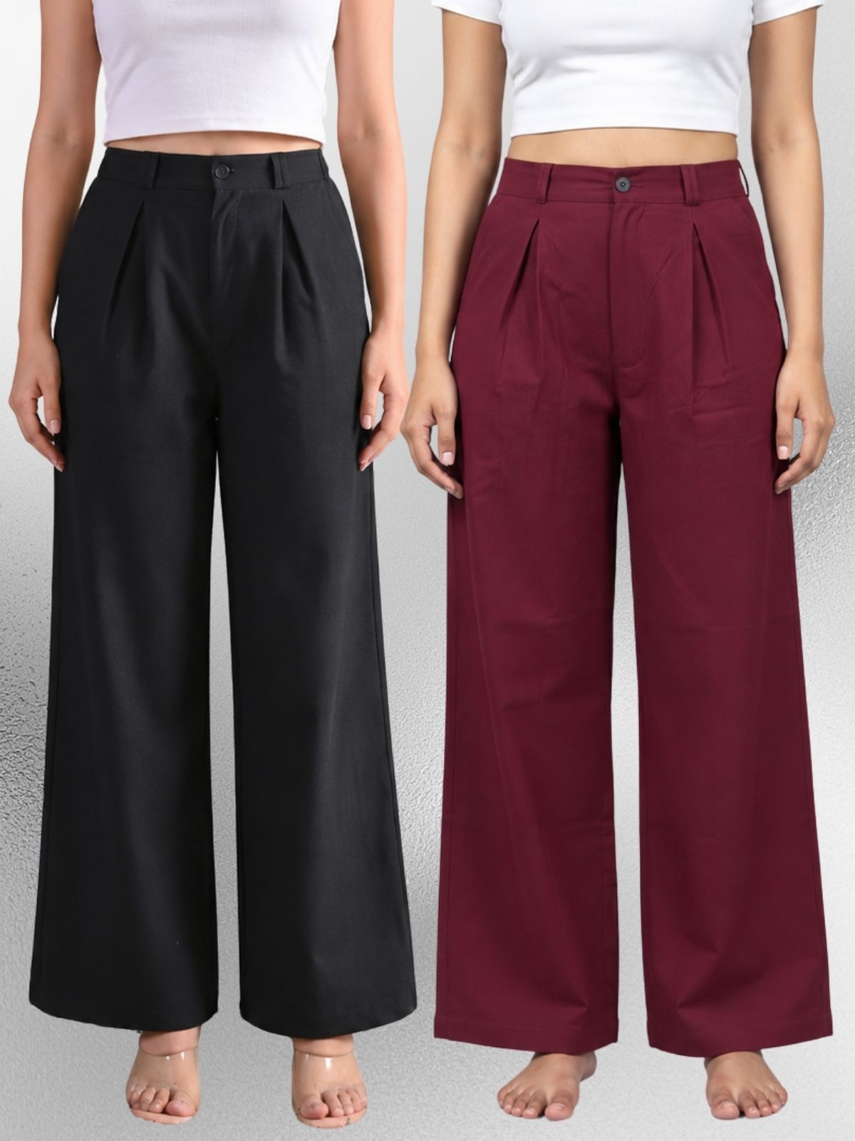 Black & Wine-Cotton Wide Leg Pants Combo