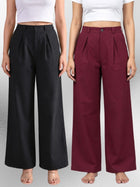 Black & Wine-Cotton Wide Leg Pants Combo