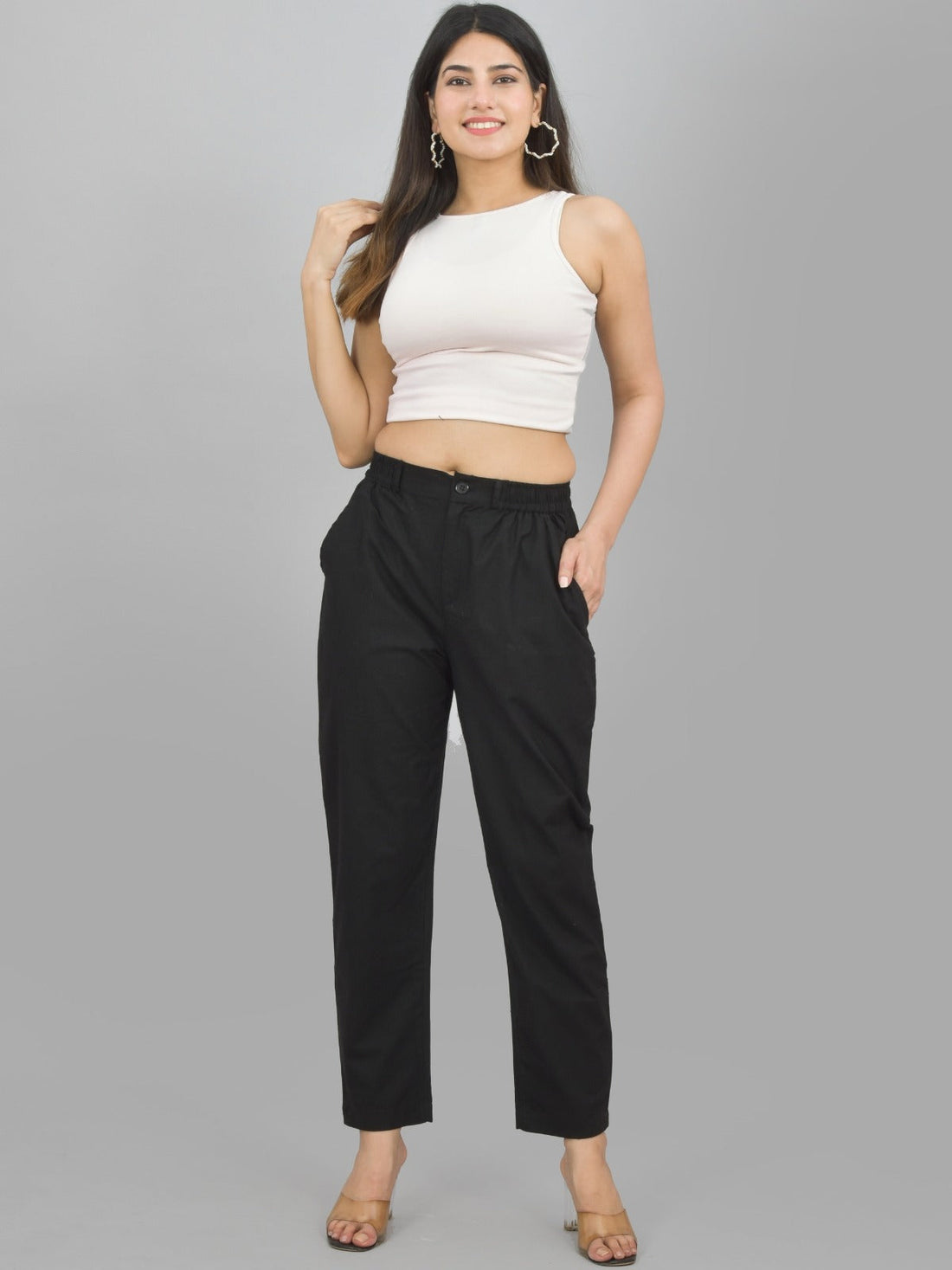 Black & Tealblue Regular Fit Cotton Formal Trouser Combo
