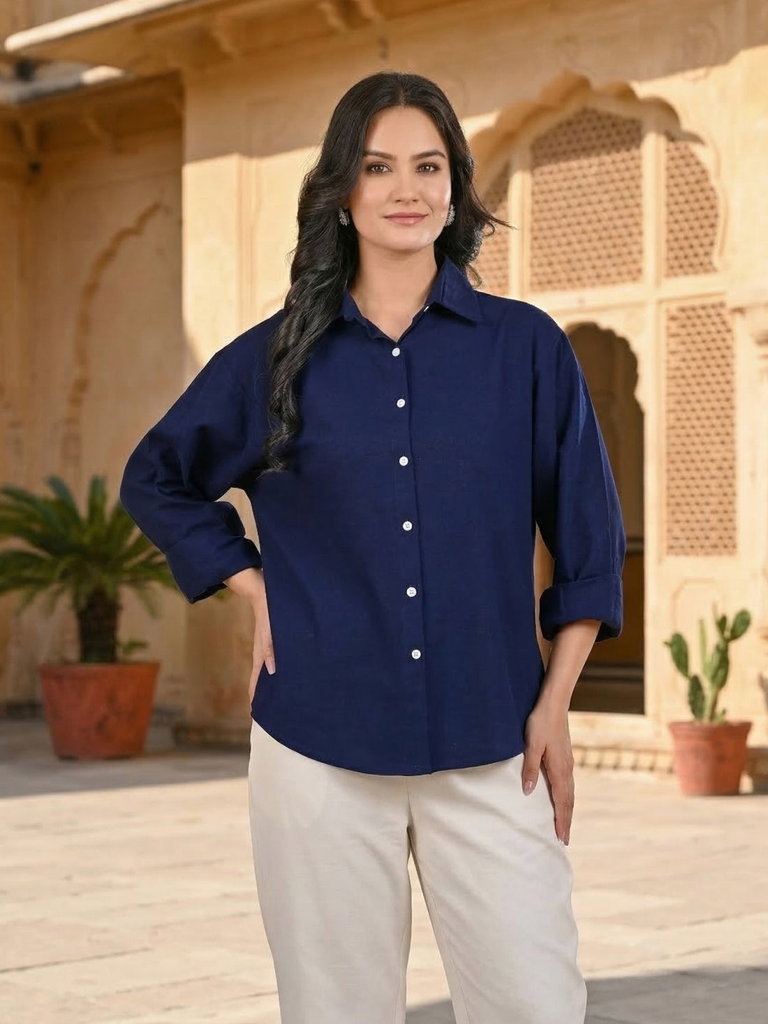 NavyBlue Oversized Cotton Shirt