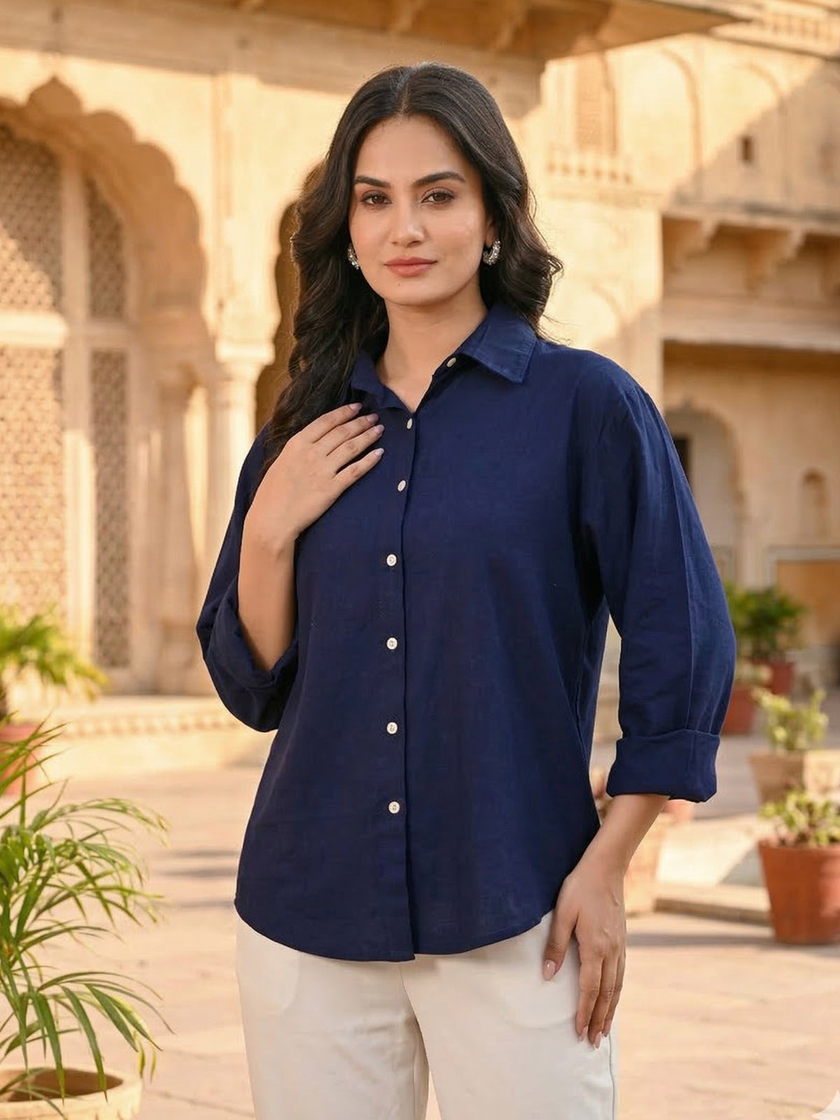 NavyBlue Oversized Cotton Shirt