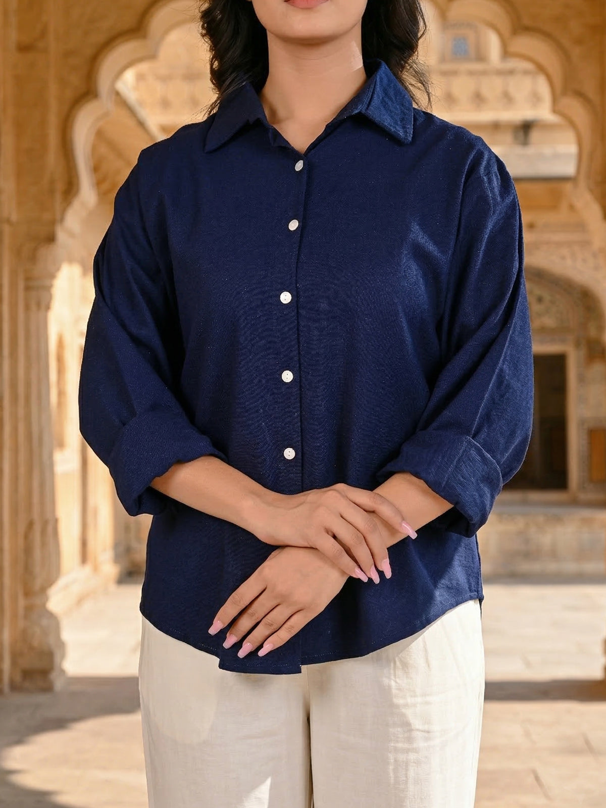 NavyBlue Oversized Cotton Shirt