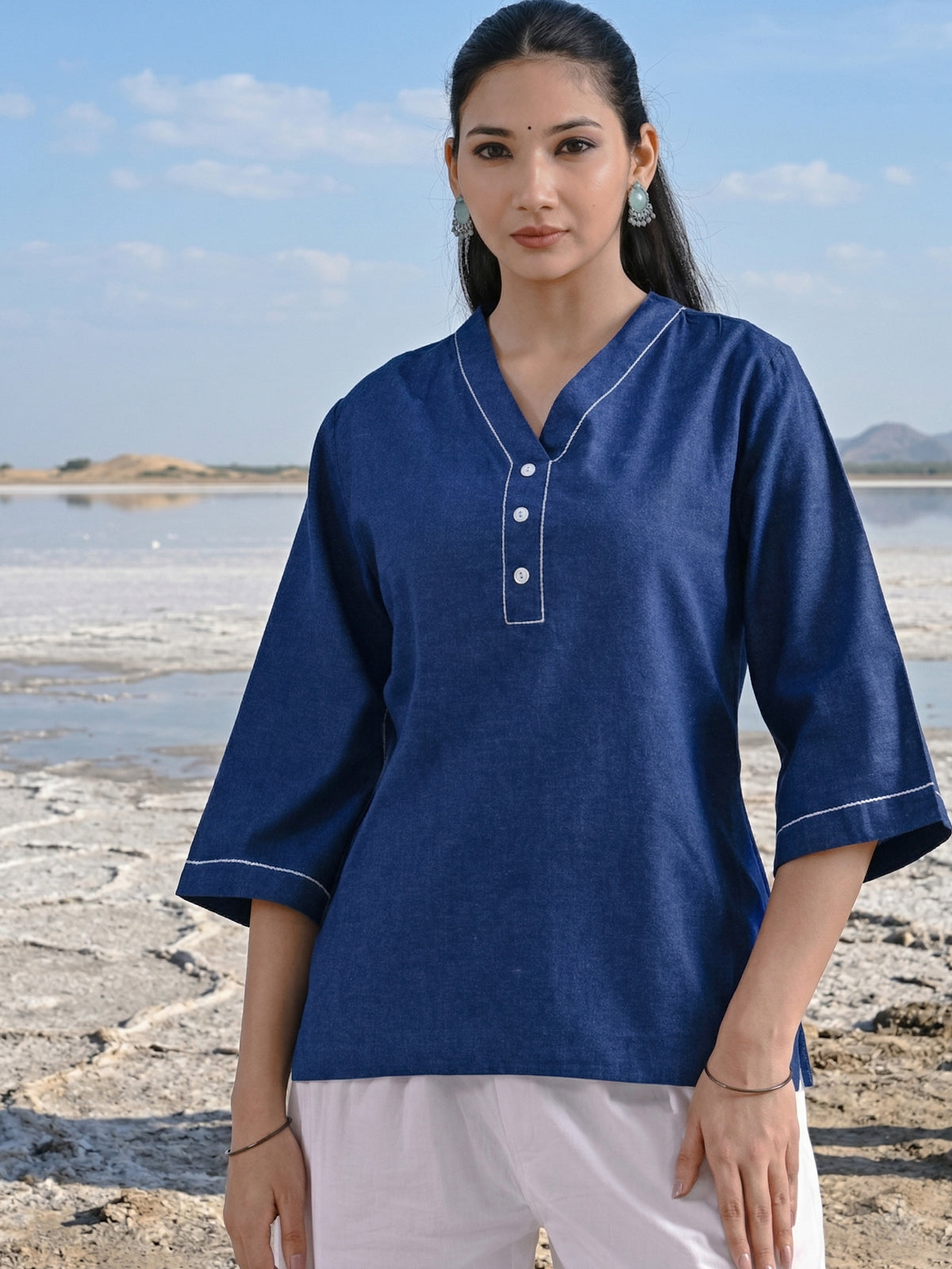 Blue Handloom Anchor Thread Top