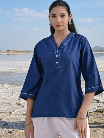 Blue Handloom Anchor Thread Top
