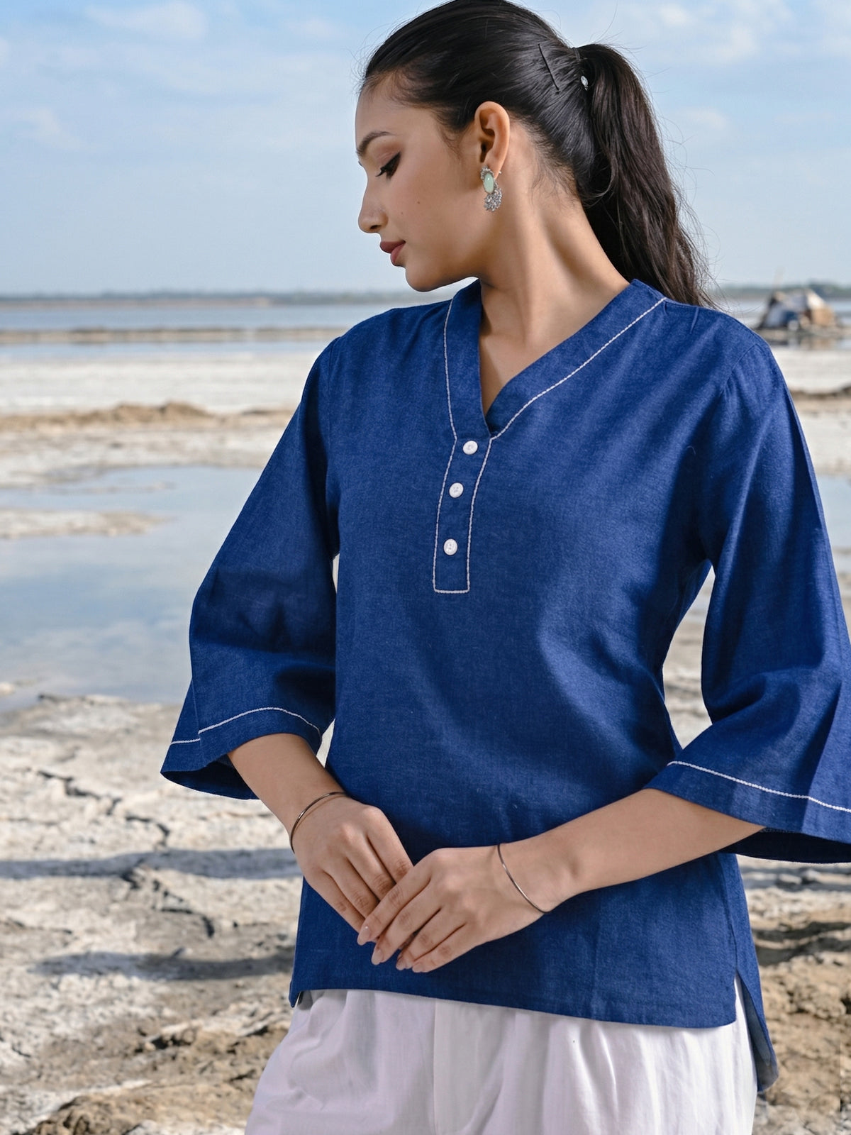Blue Handloom Anchor Thread Top