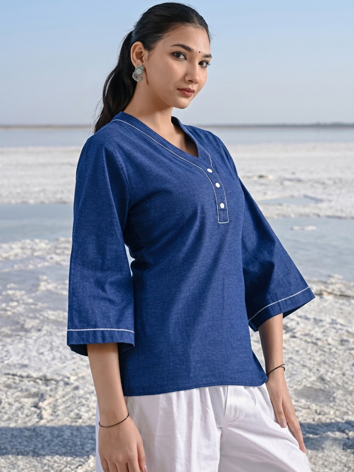 Blue Handloom Anchor Thread Top