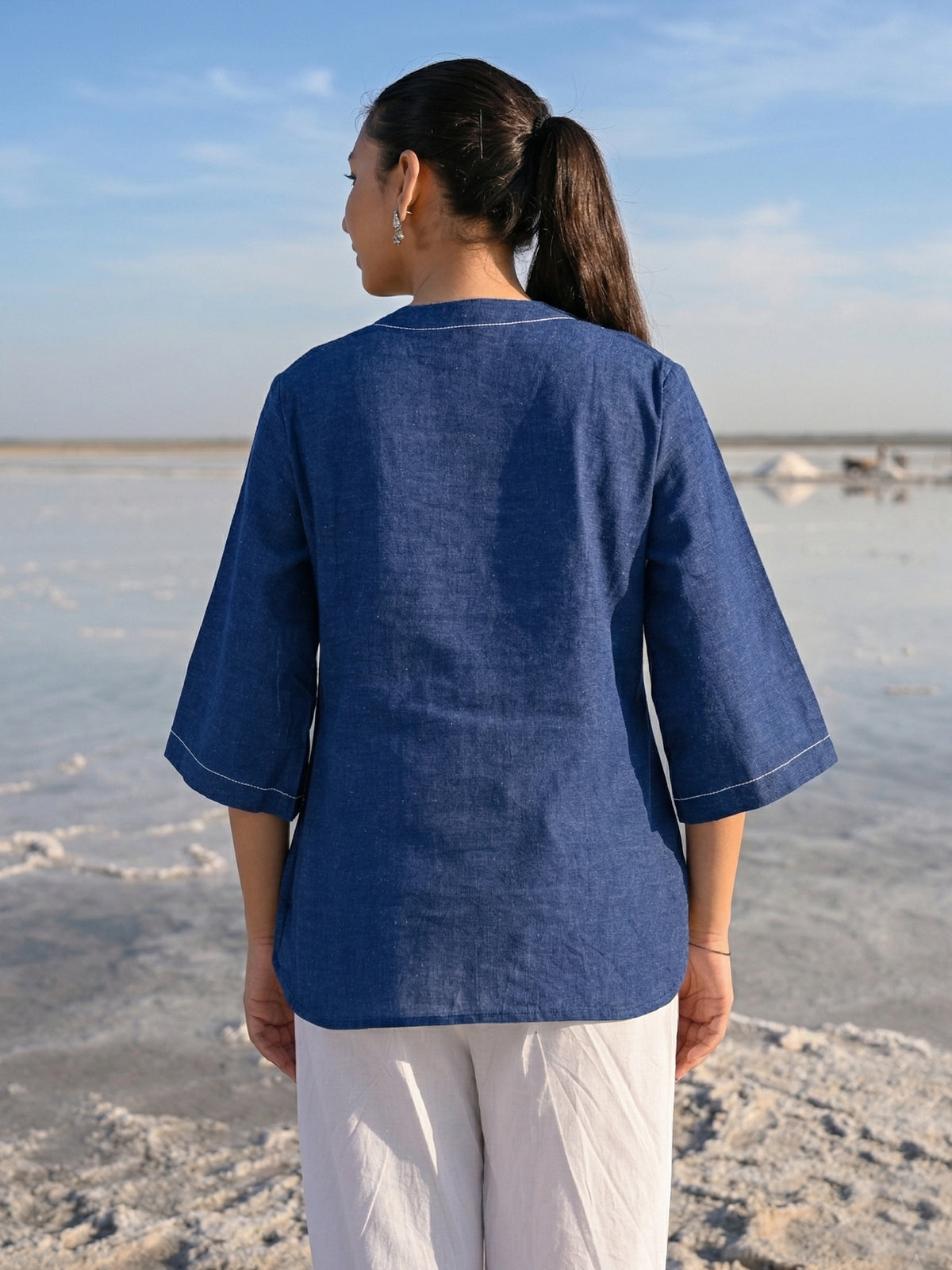 Blue Handloom Anchor Thread Top