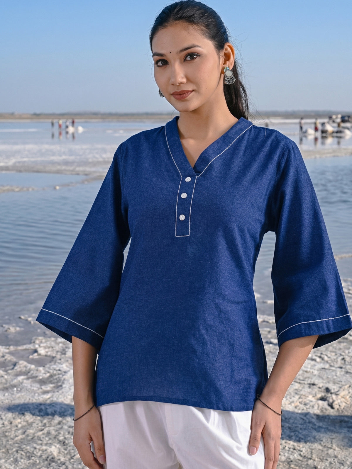 Blue Handloom Anchor Thread Top