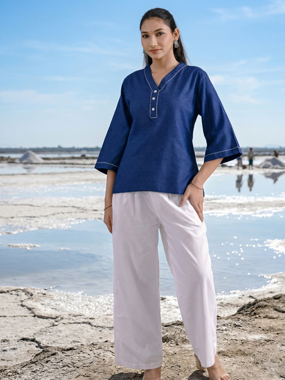 Blue Handloom Anchor Thread Top