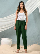 Green Regular Fit Elastic Cotton Trouser