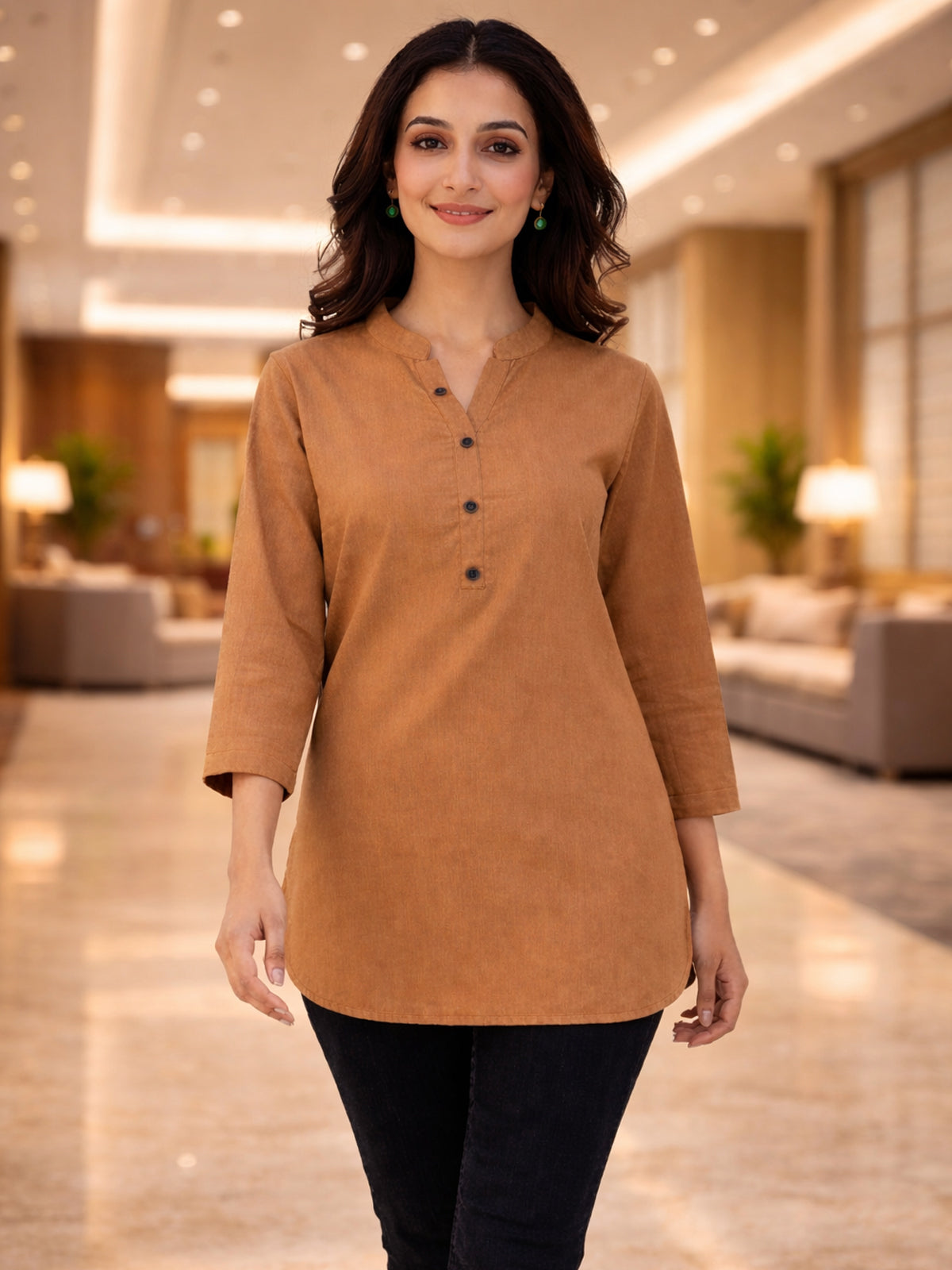 Brown Everyday Cotton Tops