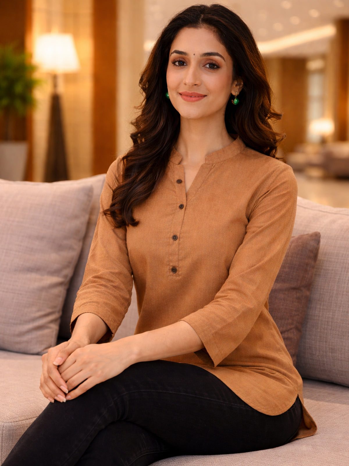 Brown Everyday Cotton Tops