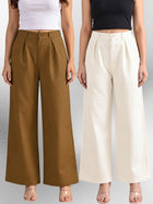 Brown & Cream-Cotton Wide Leg Pants Combo