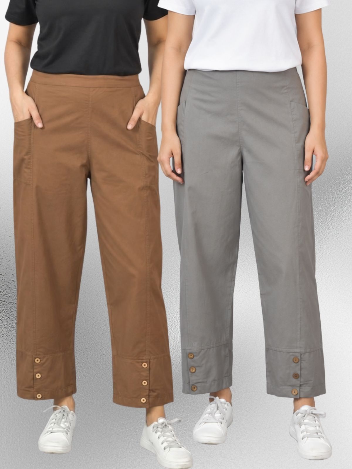 Brown & Grey Cotton Straight Cargo Pant Combo