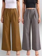 Brown & Grey-Cotton Wide Leg Pants Combo