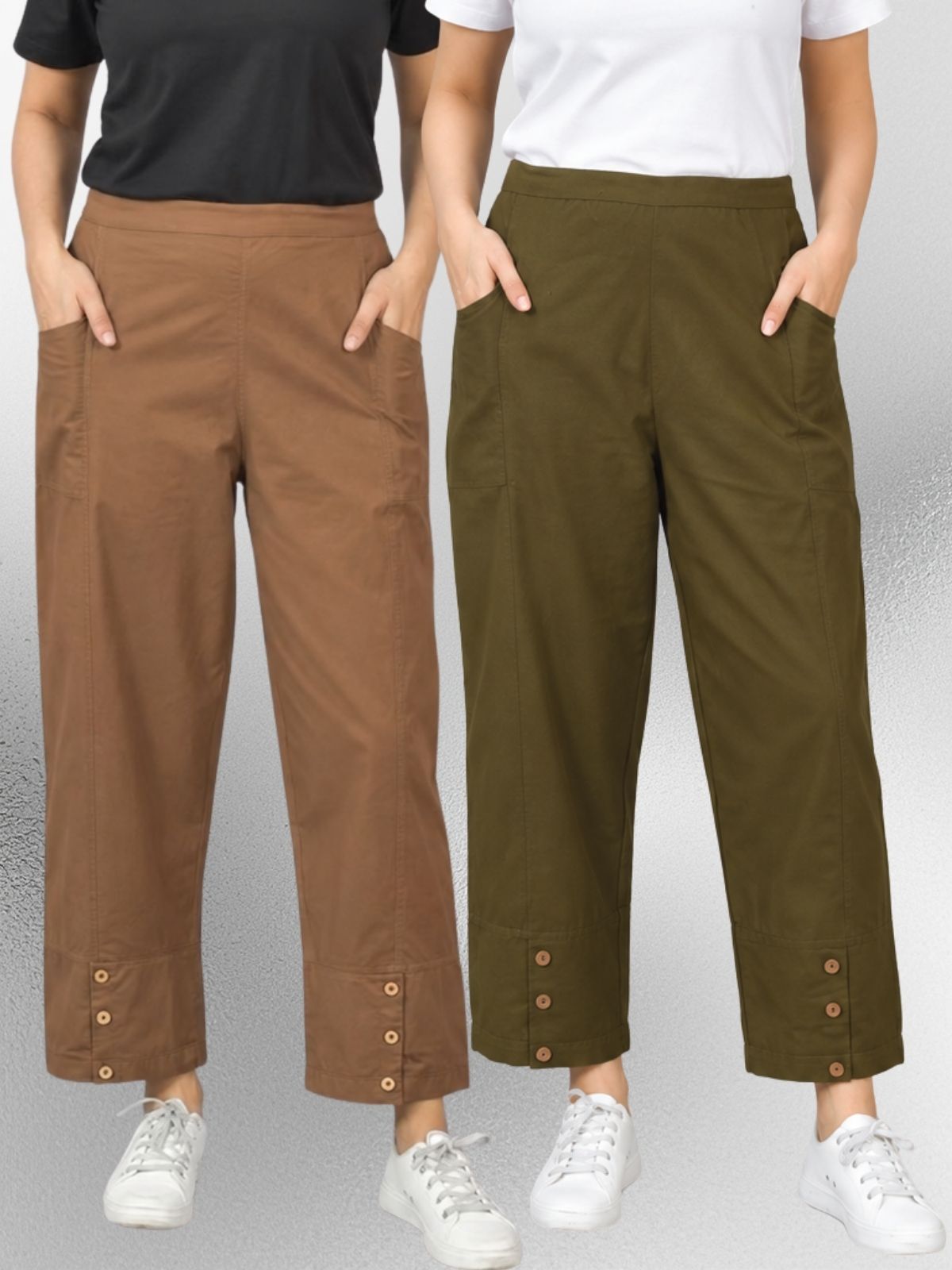 Brown & Mehndi Cotton Straight Cargo Pant Combo