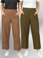 Brown & Mehndi Cotton Straight Cargo Pant Combo