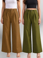 Brown & Mehndi-Cotton Wide Leg Pants Combo