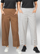 Brown & Melange Cotton Straight Cargo Pant Combo