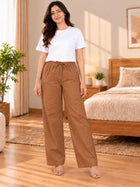 Brown Cotton Solid Payjama Pants