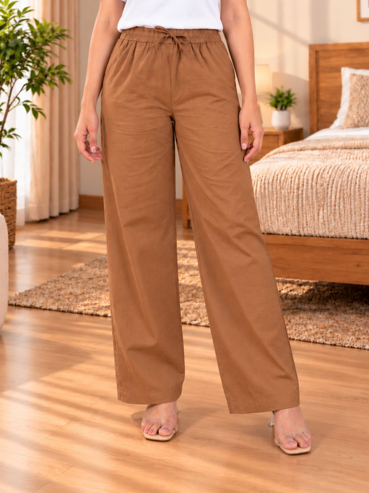 Brown Cotton Solid Payjama Pants