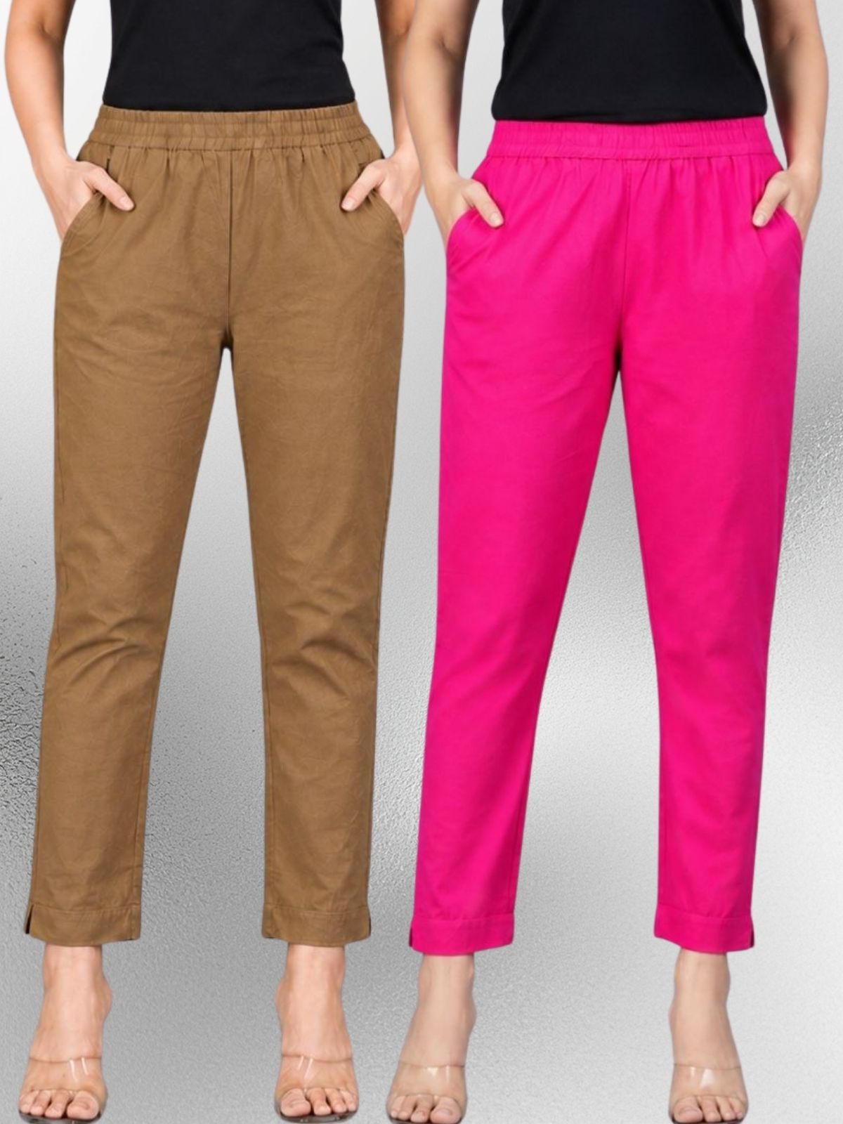 Brown & Rani Regular Fit Elastic Cotton Trouser Combo