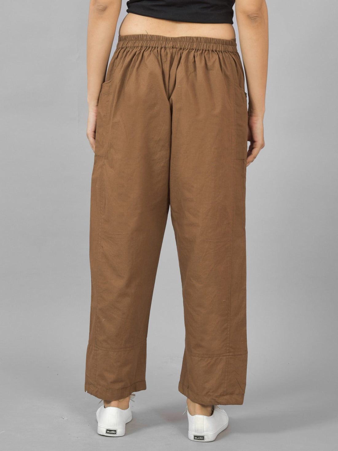 Brown Side Pocket Pure Cotton Straight Cargo Pant