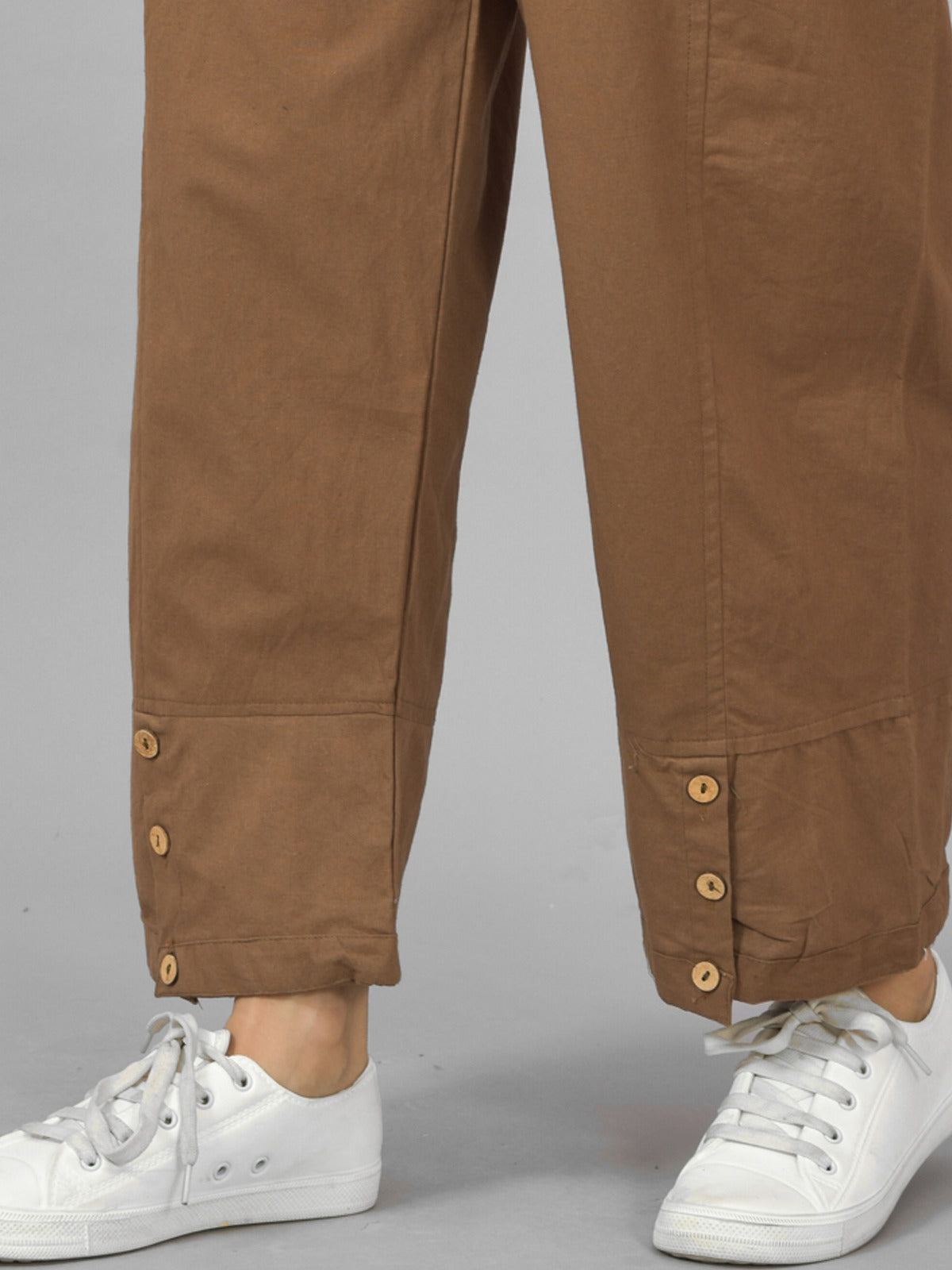 Brown Side Pocket Pure Cotton Straight Cargo Pant