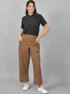 Brown Side Pocket Pure Cotton Straight Cargo Pant