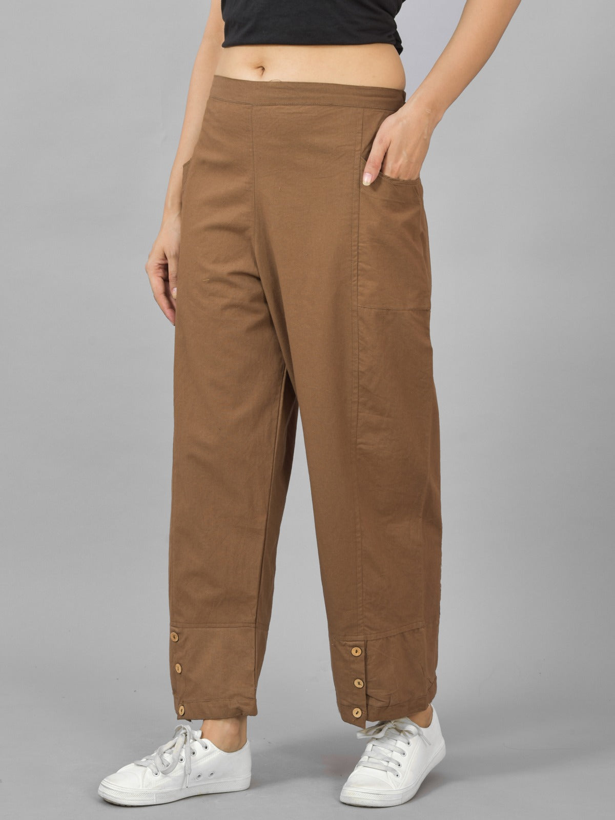 Brown & Cream Cotton Straight Cargo Pant Combo