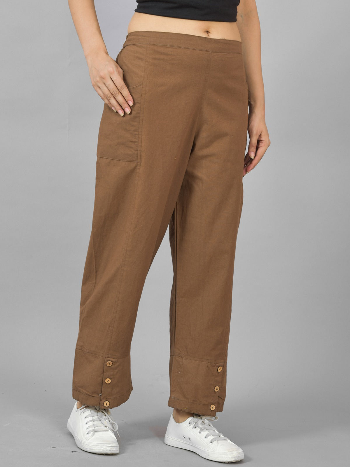 Brown & Melange Cotton Straight Cargo Pant Combo