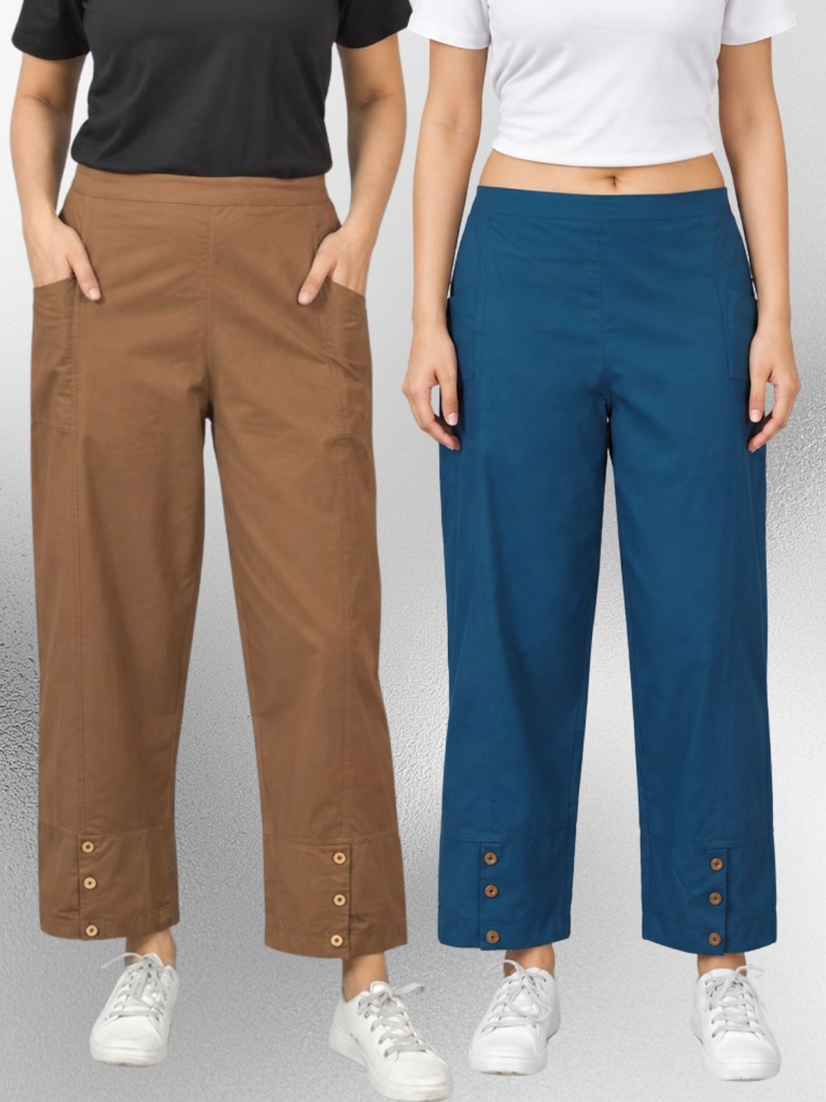 Brown & TealBlue Cotton Straight Cargo Pant Combo