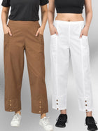 Brown & White Cotton Straight Cargo Pant Combo