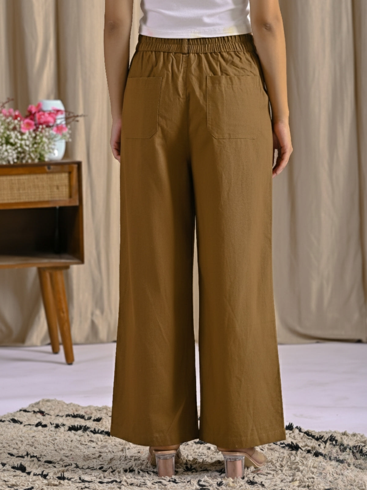Brown Cotton Wide Leg Pants
