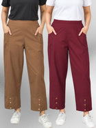 Brown & Wine Cotton Straight Cargo Pant Combo