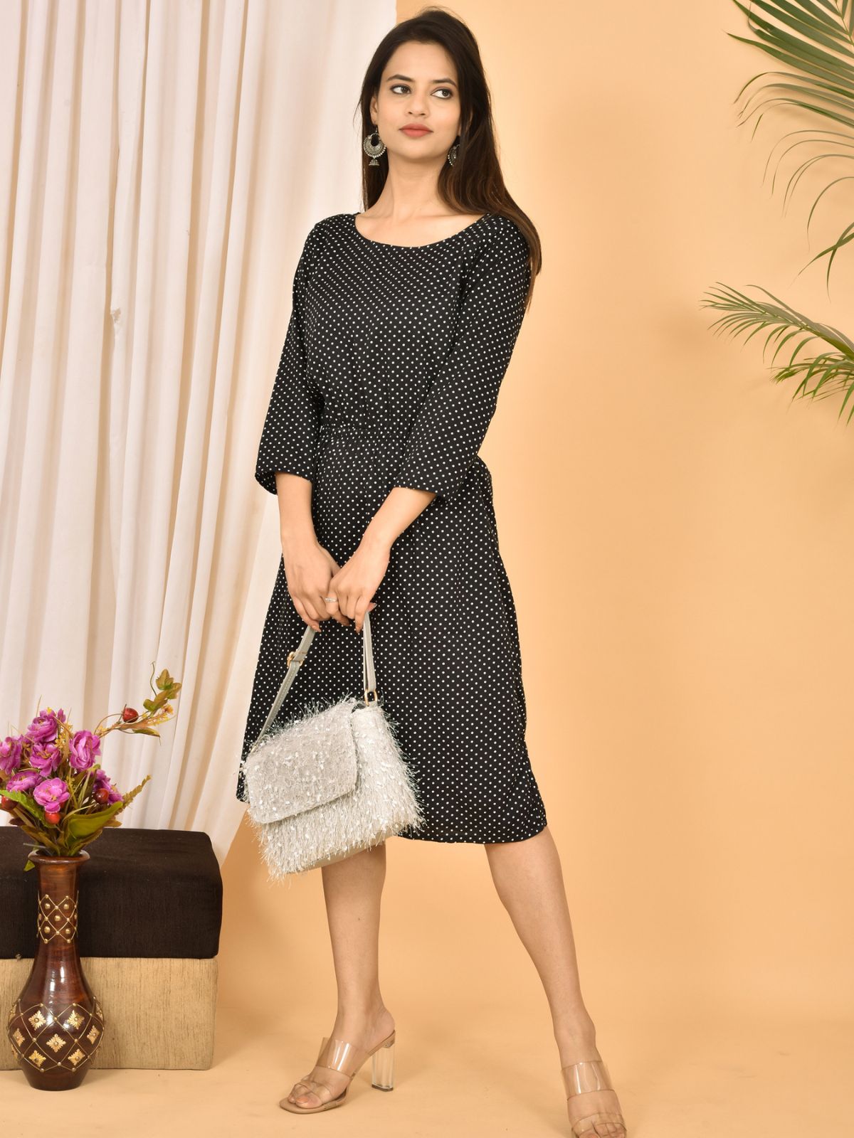 Black Printed Short Dress