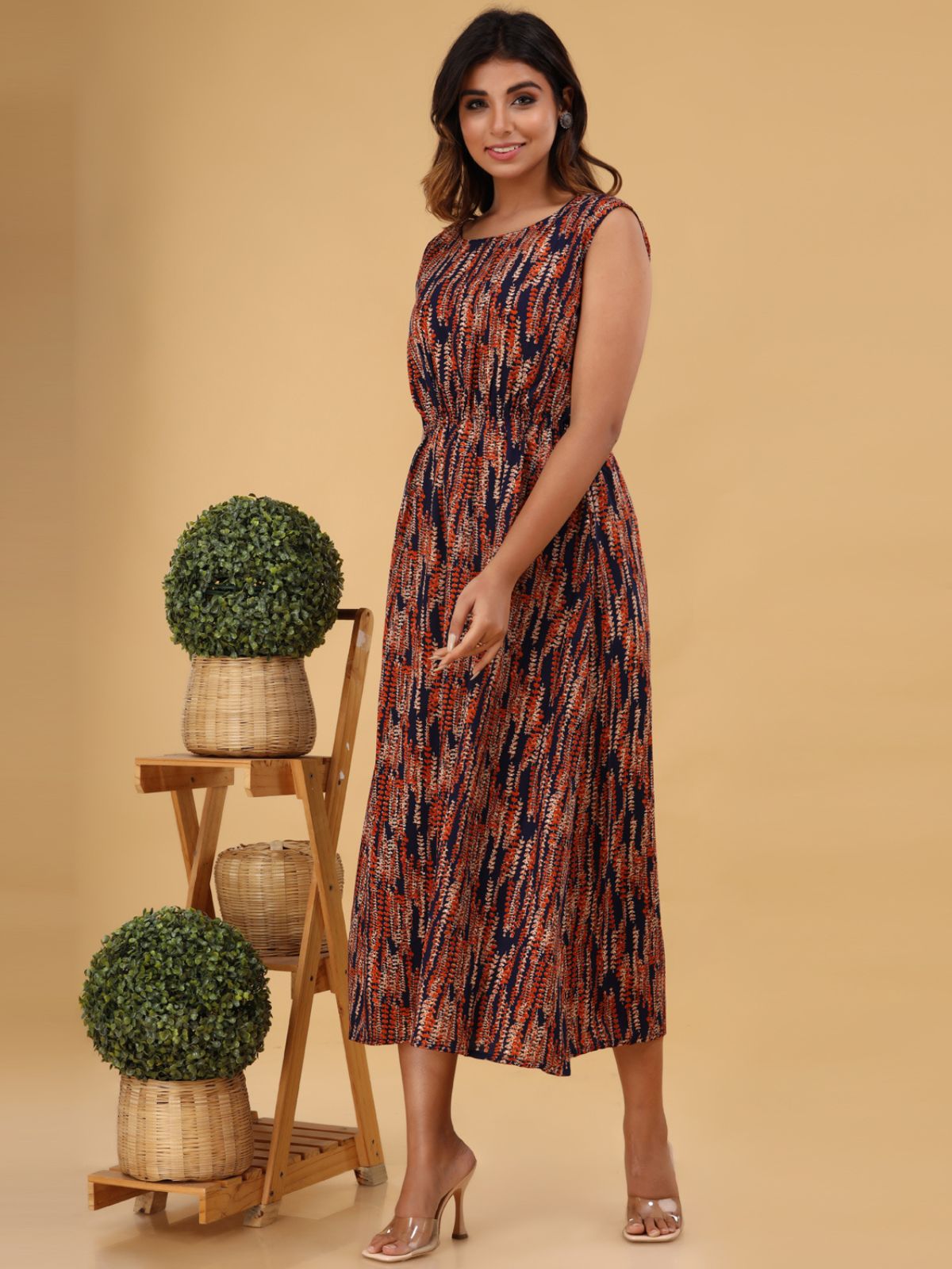 Blue Printed Maxi Dress
