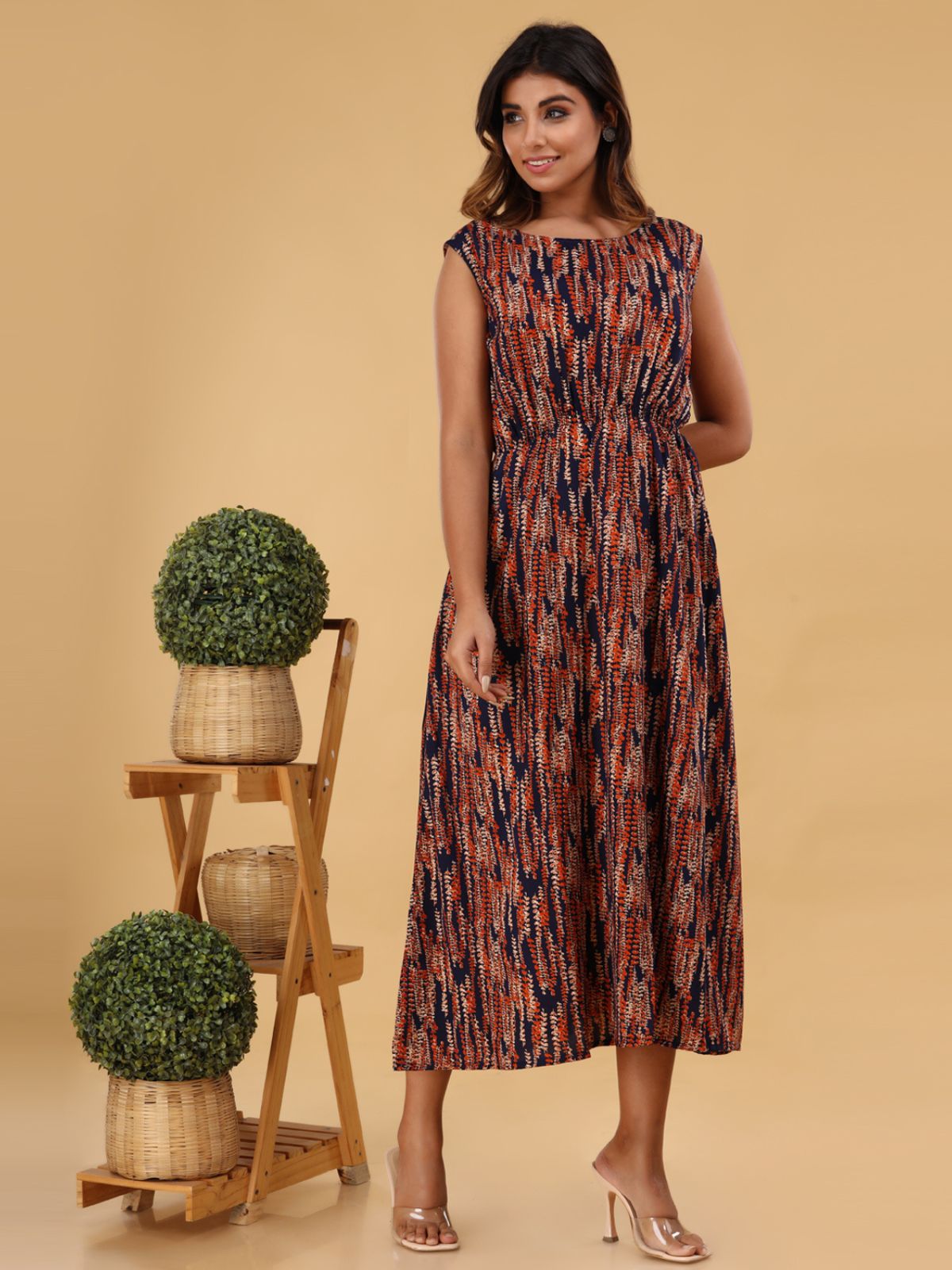 Blue Printed Maxi Dress