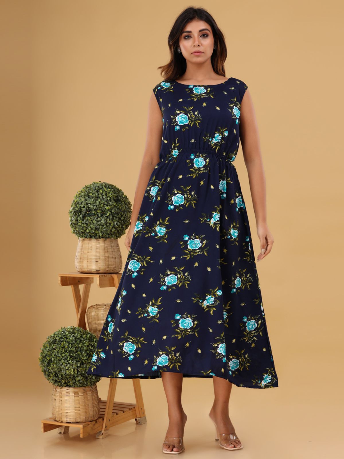 Blue Printed Maxi Dress