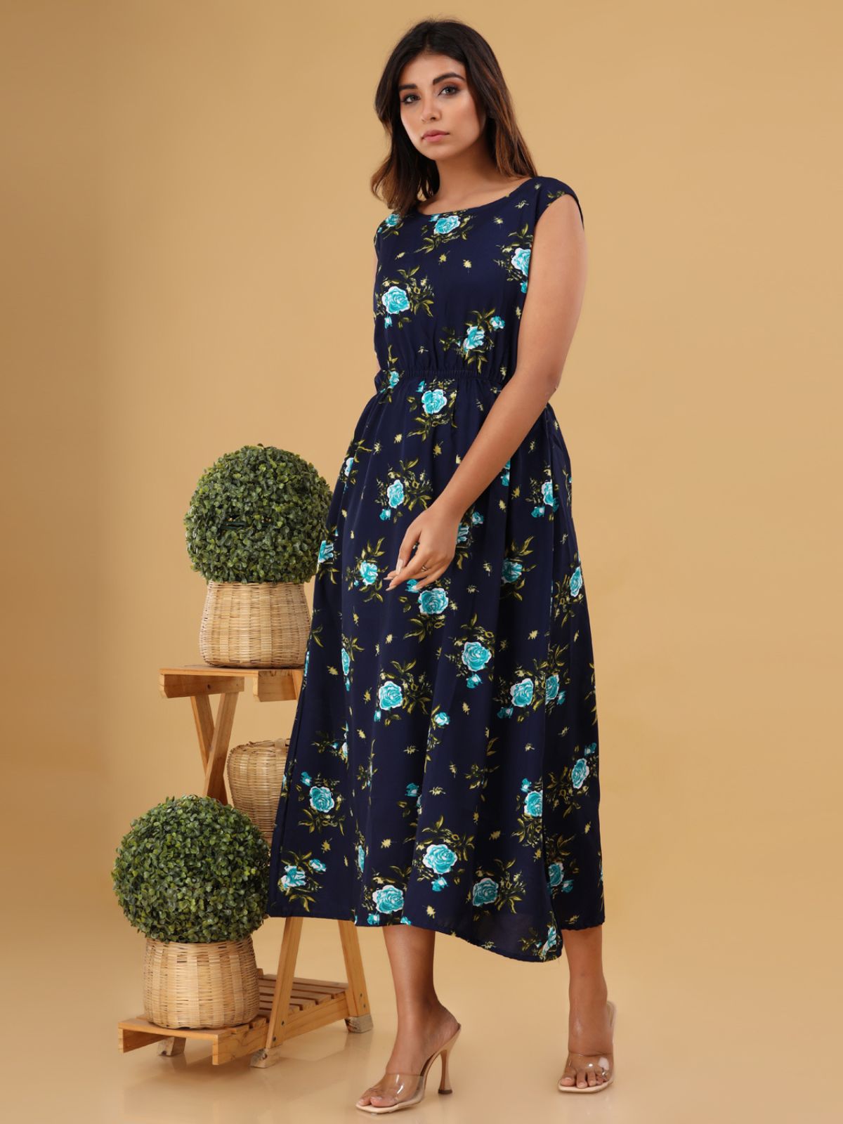 Blue Printed Maxi Dress