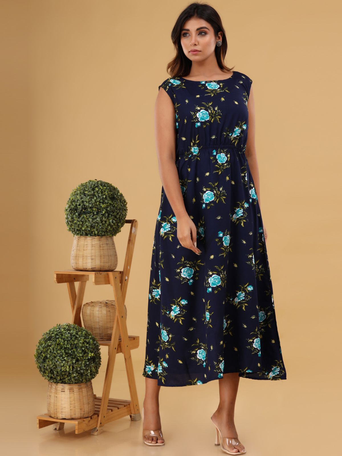 Blue Printed Maxi Dress