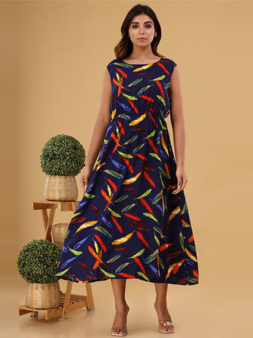 Blue Printed Maxi Dress