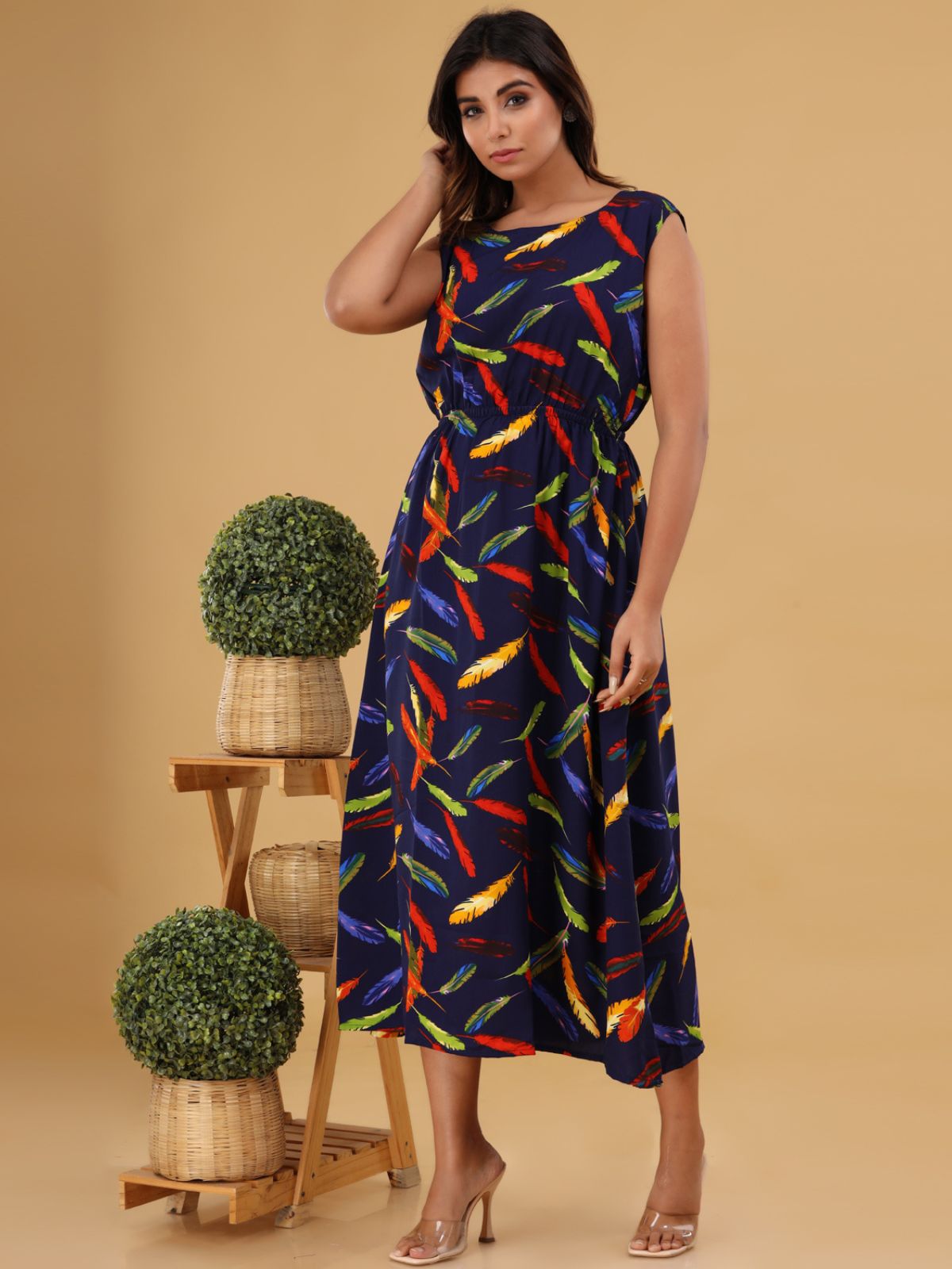 Blue Printed Maxi Dress