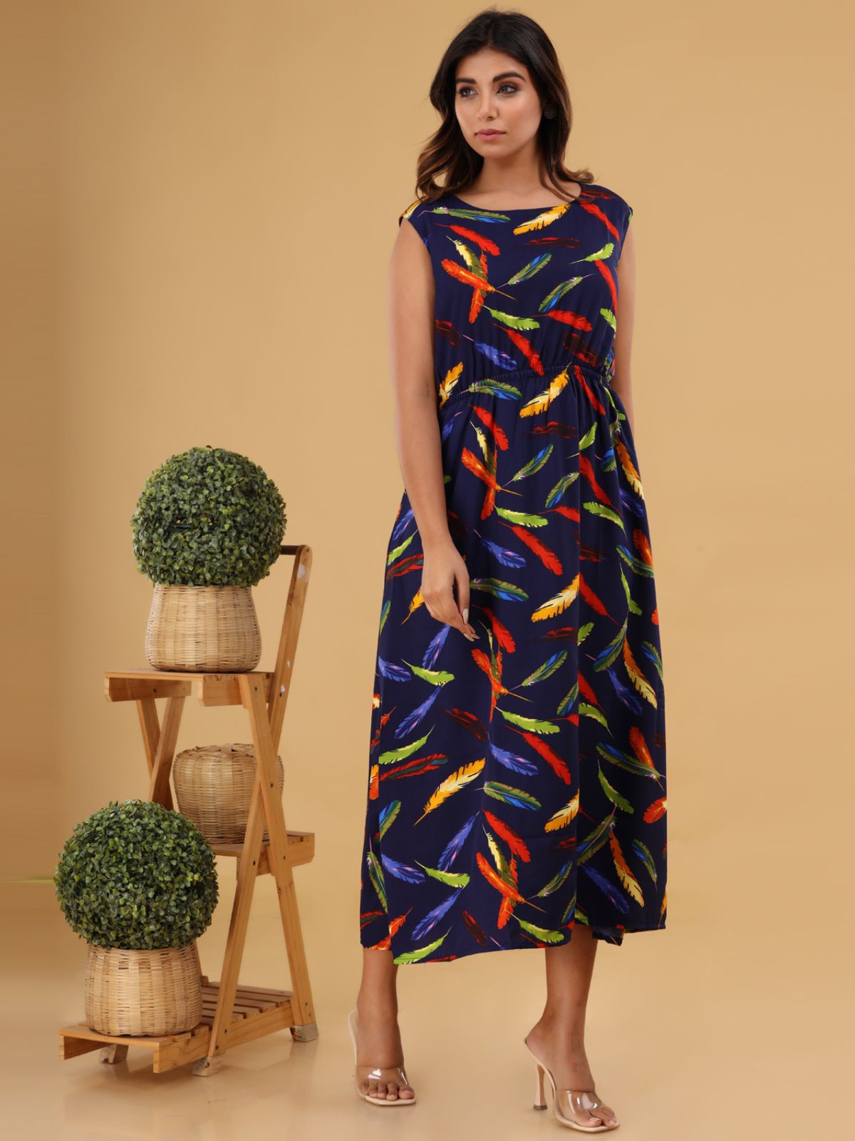 Blue Printed Maxi Dress