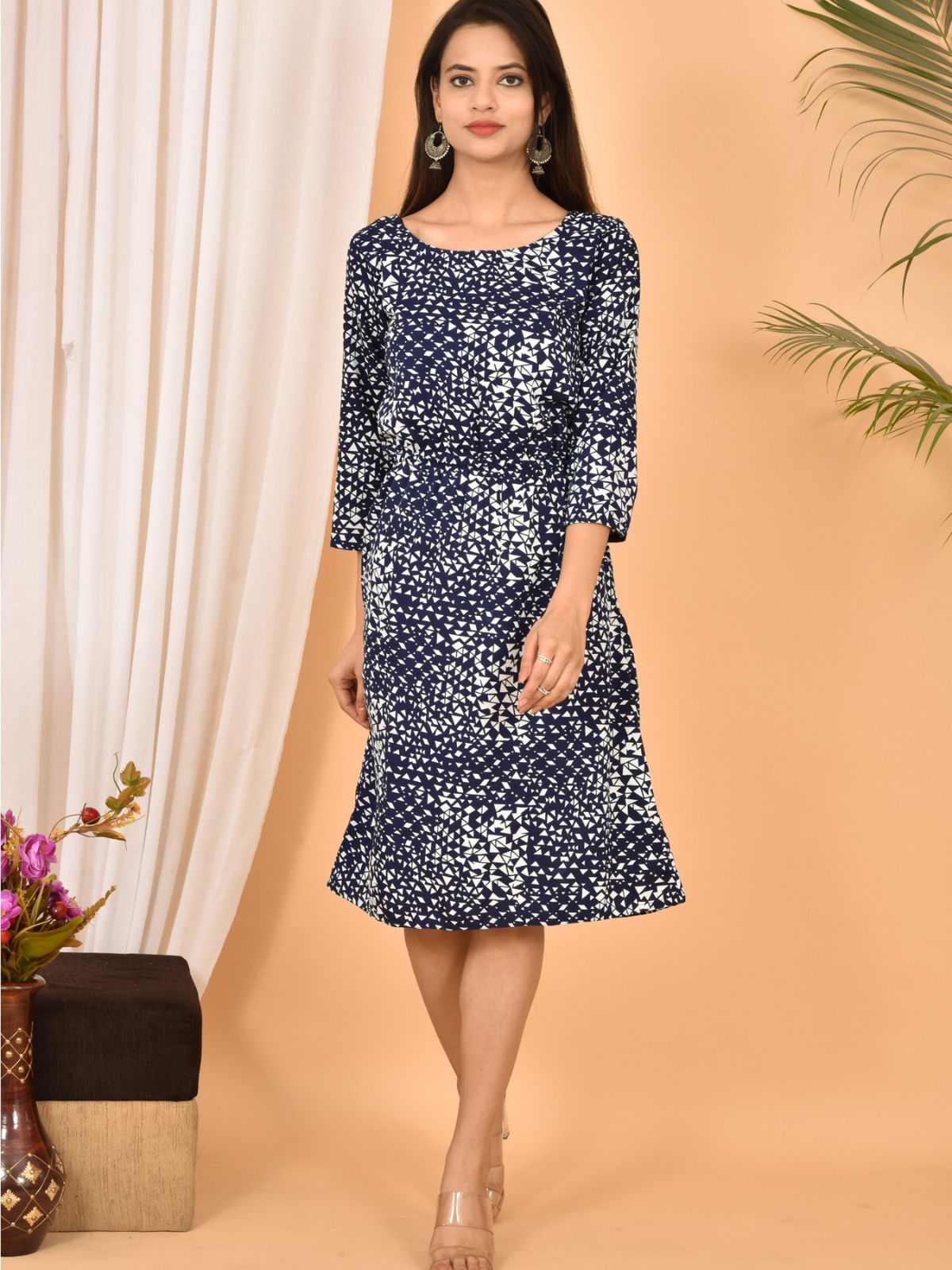Blue Printed Short Dress