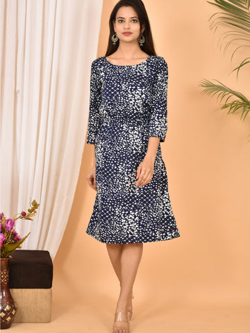 Blue Printed Short Dress